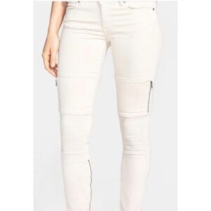 PAIGE White Denim Moto Jeans Skinny Ankle Zip Size 24 Optic White